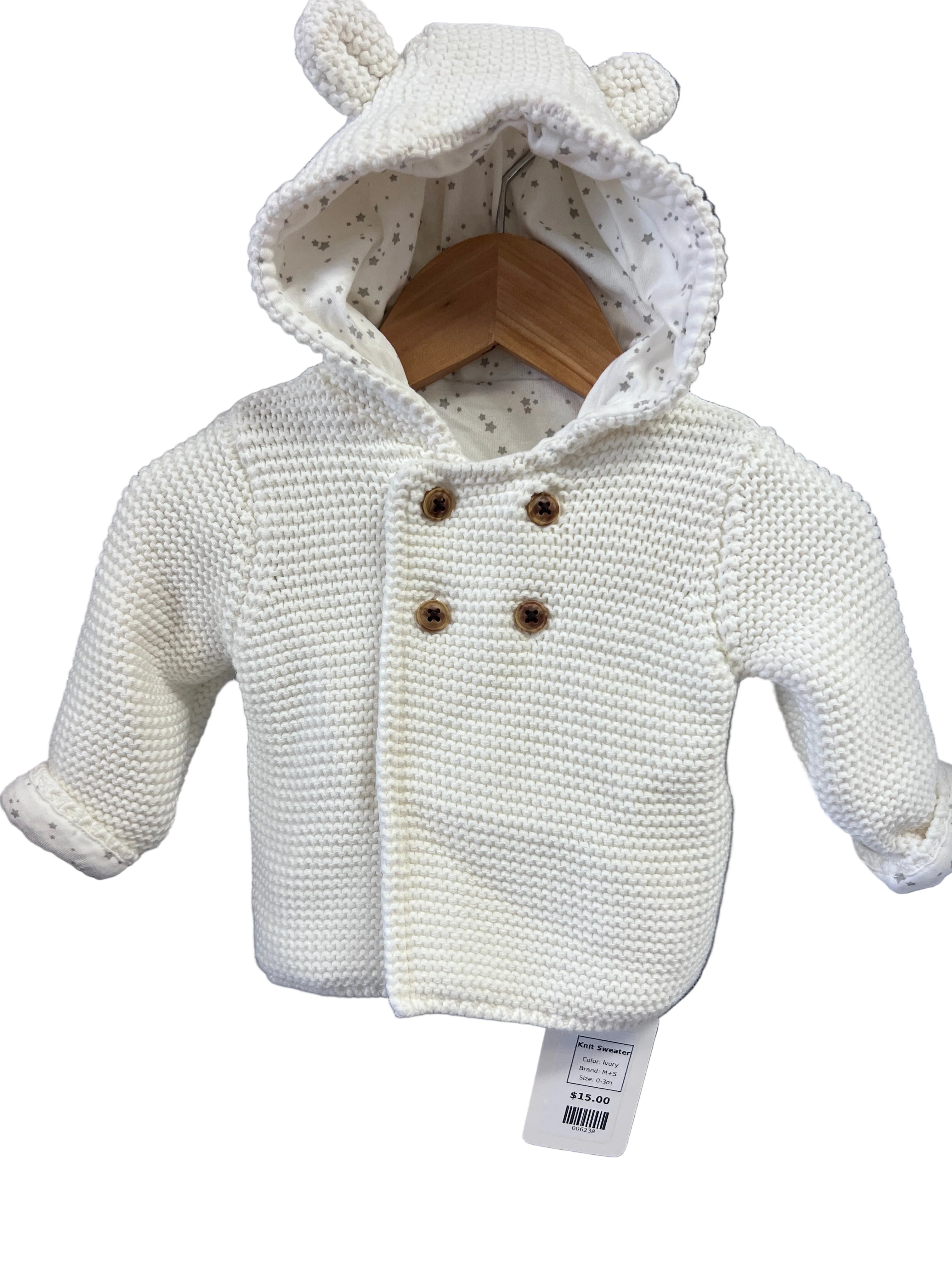 Ivory M+S Knit Sweater, 0-3m