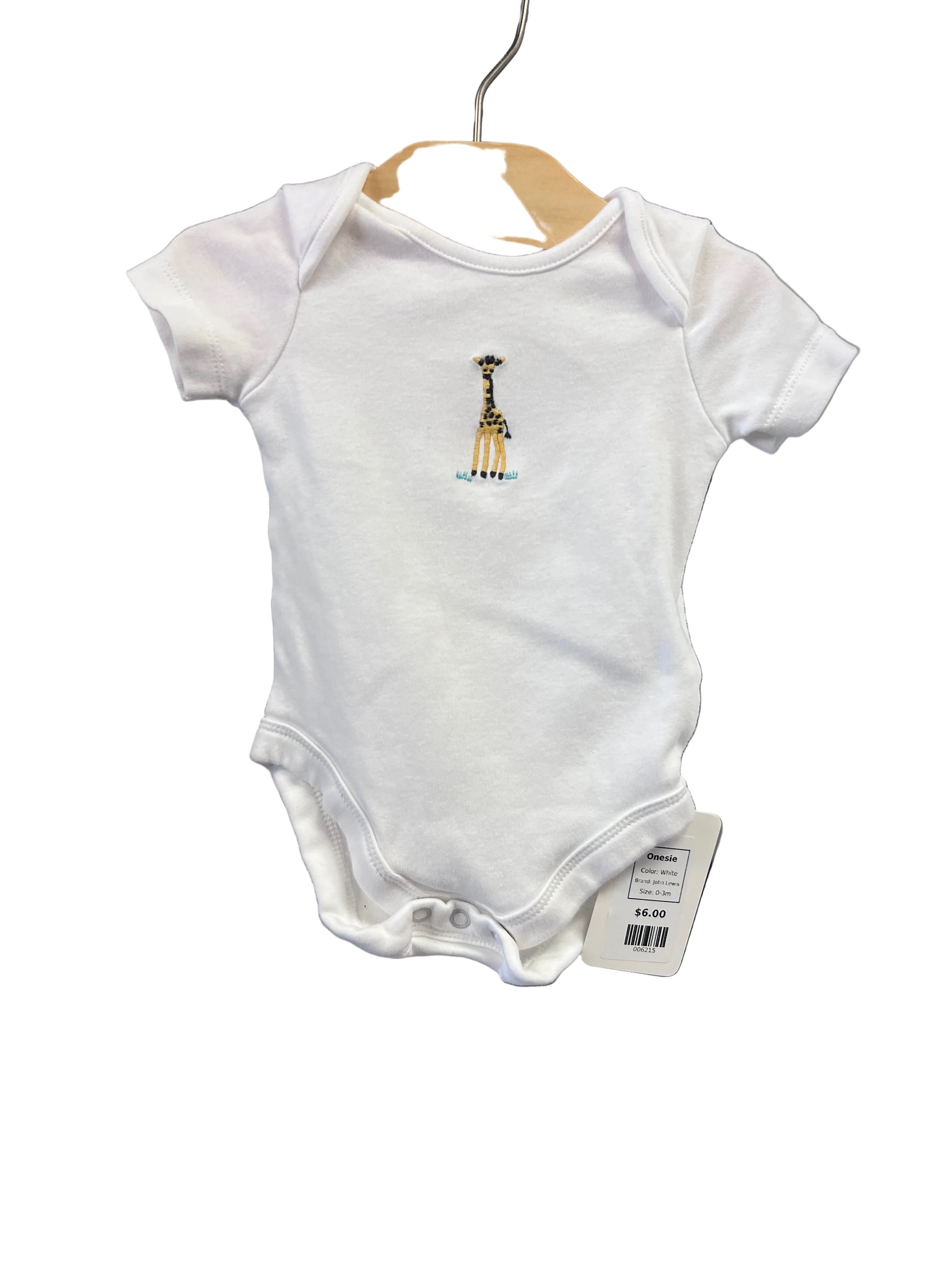 White John Lewis Onesie, 0-3m
