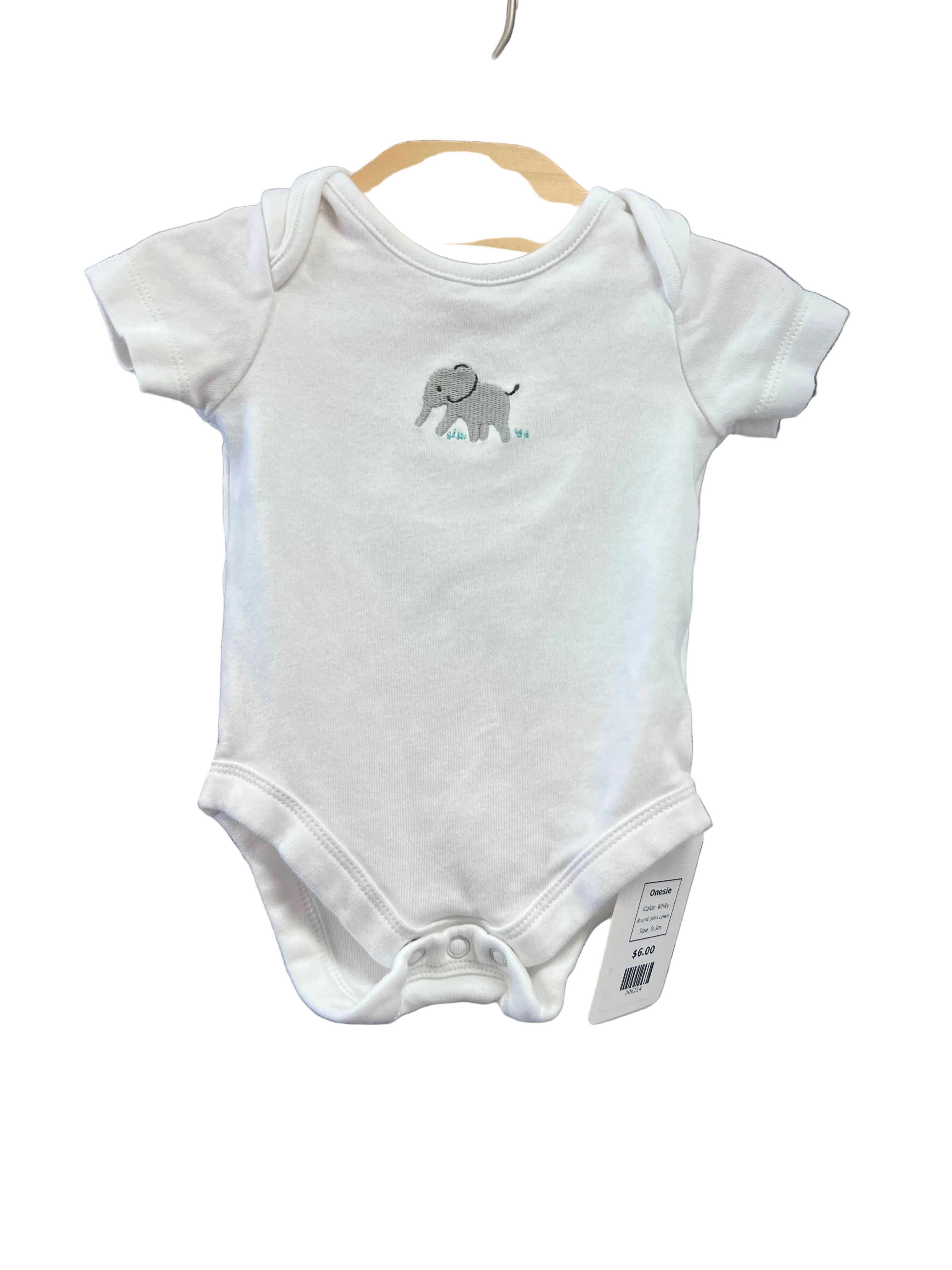 White John Lewis Onesie, 0-3m